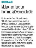 2016 10 31 Bordeaux Maison en feu un homme grièvement brûlé