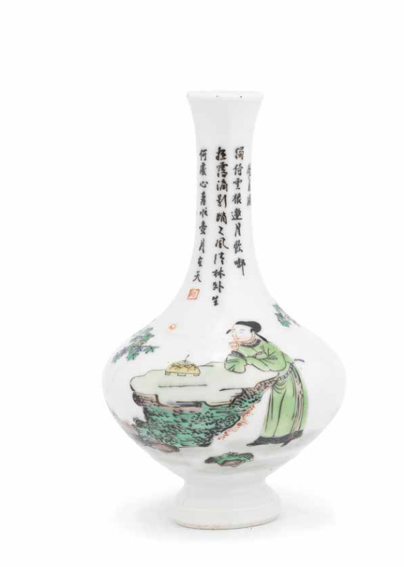 A rare famille verte bottle vase, Kangxi period (1662-1722)