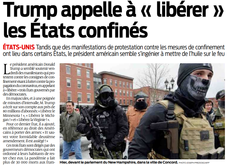 2020 04 19 SO Trump appelle à libérer les états confinés