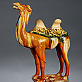 A <b>sancai</b>-<b>glazed</b> <b>pottery</b> figure of a camel, Tang dynasty (618-907)