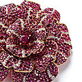 An elegant ruby and diamond '<b>Camellia</b>' brooch, by Chanel