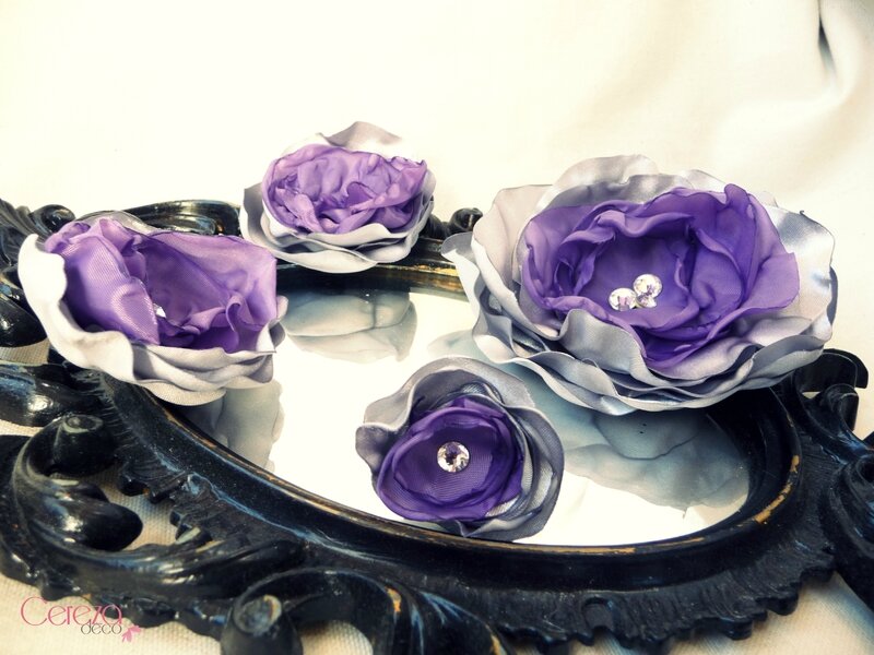 parure bijou et coiffure grande fleur faite main violet argent strass fêtes mariage soirée cereza deco 4