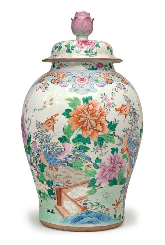 A very large famille rose baluster jar and cover, mid-18th century