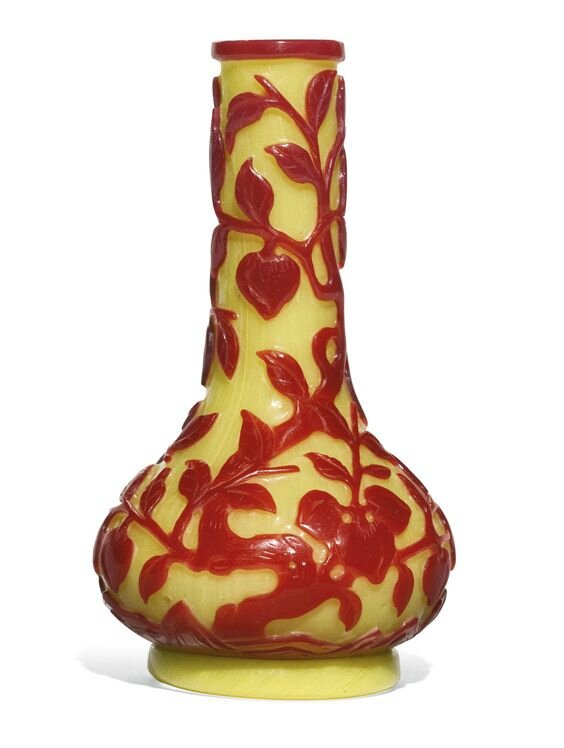 A red overlay yellow ground bottle vase, Qing dynasty
