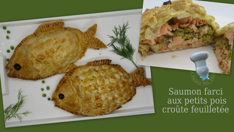 Saumon farci aux petits pois, croûte feuilletée