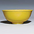 A large yellow-glazed bowl, underglaze-blue <b>Daoguang</b>-<b>six</b>-<b>character</b> <b>seal</b> <b>mark</b> <b>and</b> <b>of</b> <b>the</b> <b>period</b> (1821-1850)