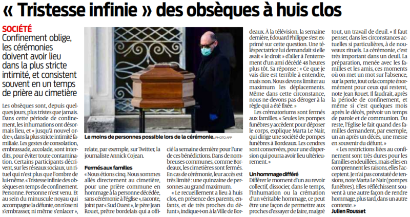2020 03 26 SO Tristesse infinie des obsèques à huis clos