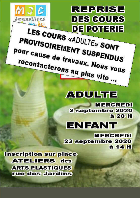 cours POTERIE adulte suspendu septembre 2020