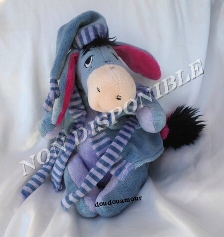 Doudou Peluche Ane Bourriquet Bleu Violet En robe de chambre Peignoir Et Bonnet Nicotoy Disney