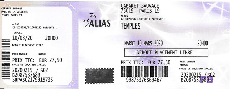 2020 03 10 Temples Cabaret Sauvage Billet