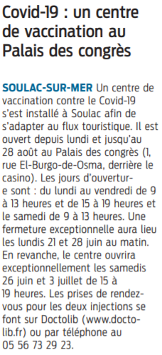 2021 06 10 SO Covid-19 un centre de vaccination au Palais des congrès à Soulac