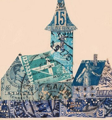CPA Timbres Vilage bleu R