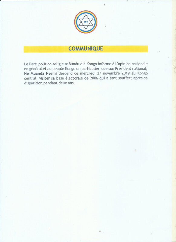 COMUNIQUE OFFICIEL DE BUNDU DIA KONGO
