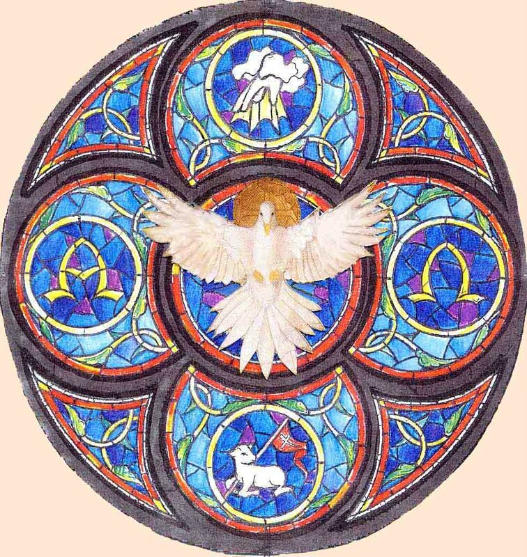 l'Esprit Saint entre Père et Fils, vitrail