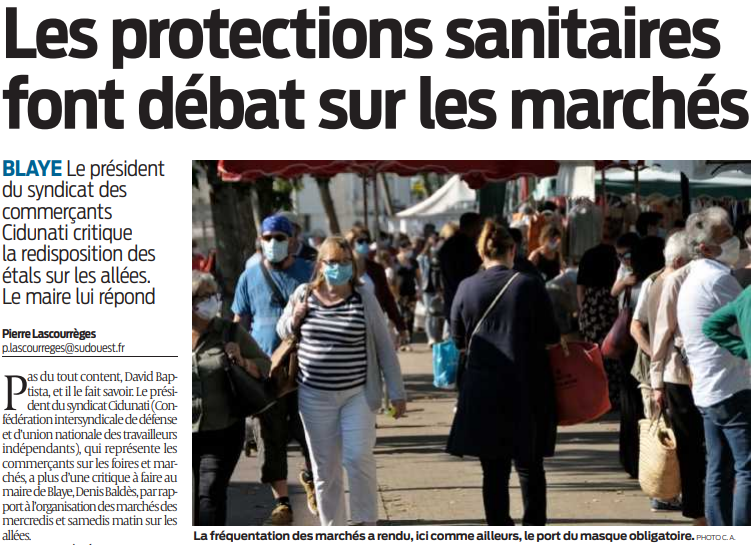 2020 09 10 SO Les protections sanitaires font débat sur les marchés