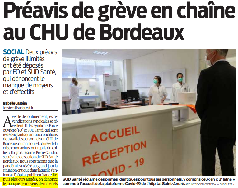 2020 05 19 SO Préavis de grève en chaîne au CHU de Bordeaux