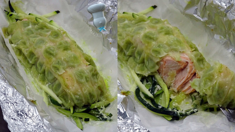 Papillote de saumon aux ravioles