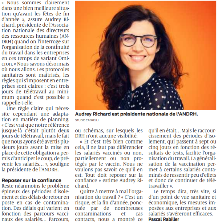 2022 01 04 SO Le raccourcissement des périodes d'isolement facilite l'organisation du travail2