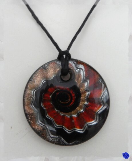 Pendentif Rond Aelis Motif Noir Or Argent Ocre en Verre Soufflé Style de Murano