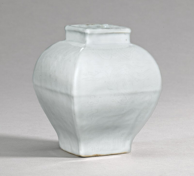 An incised white-glazed square jar, Jiajing mark and period (1522-1566)