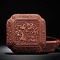 A <b>cinnabar</b> <b>lacquer</b> 'dragons' quatrelobed box and cover, Qianlong period (1736-1795)