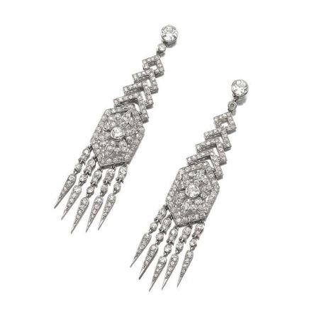 Pair of diamond pendent earrings, Cartier, circa 1925
