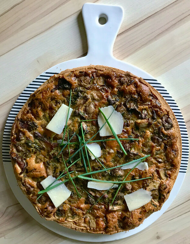 tarte aux champignons, pâte à la farine de châtaigne