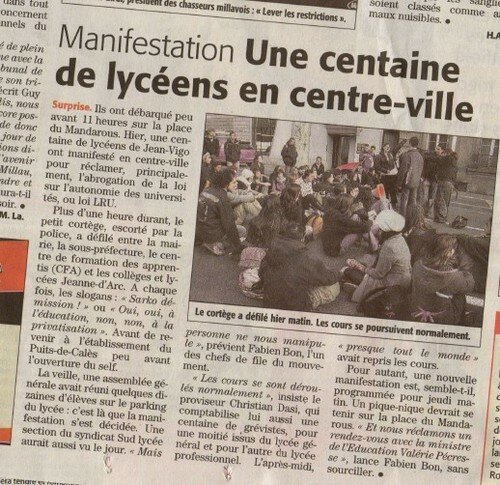 Manif du 27 novembre contre la Loi LRU, article Midi-Libre.