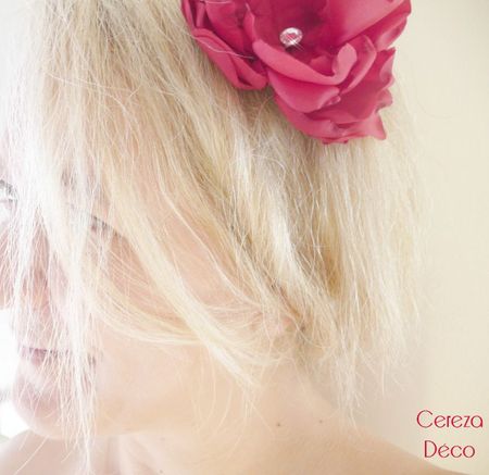 barrette cheveux mariage grande fleur pivoine rouge strass 8