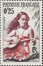 Timbre Polynésie française 1958 Joueuse de guitare