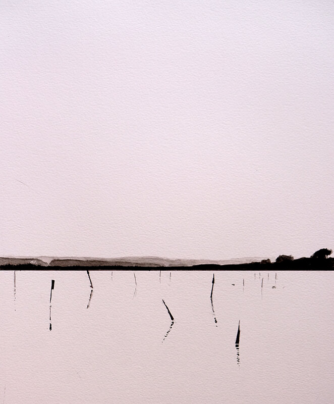 Golfe du Morbihan, bouedic, encre de chine , 30 x 40 cm, janvier 2020