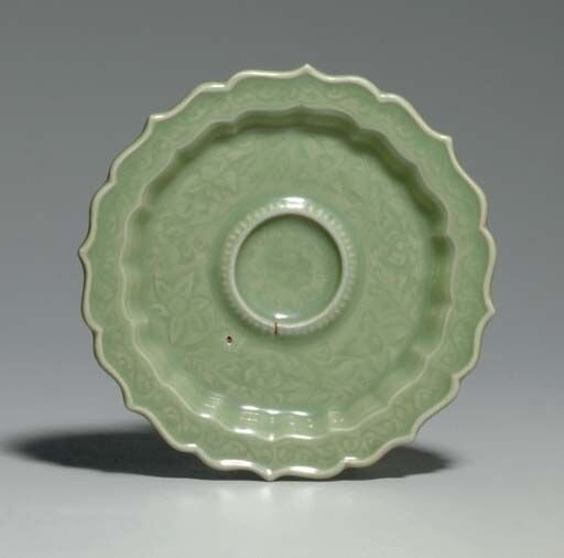 A_Longquan_celadon_carved_barbed_cup_stand__Hongwu_period__1368_1398__