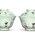 A pair of famille rose 'Boys' bowls and covers, Qing dynasty, <b>Daoguang</b> <b>period</b> (<b>1821</b>-<b>1850</b>)