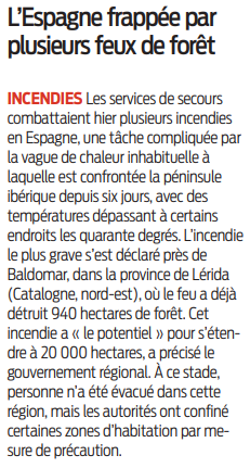 2022 06 17 SO L'Espagne frappée par plusieurs feux de forêt