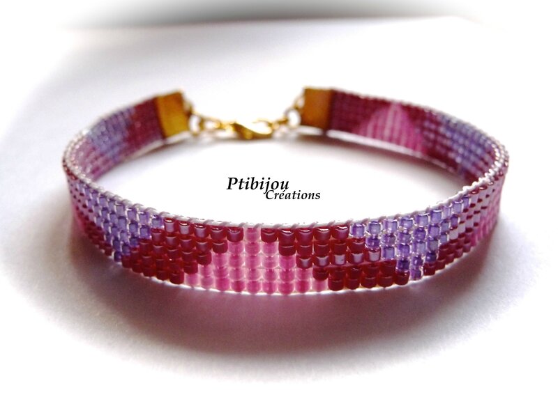 BRACELET LOOM BLEU MAUVE ET ROSE-3