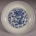 Blue & White Imperial <b>Dragon</b> <b>Saucer</b>. 清代 Qing Dynasty, 乾隆 Qianlong Period (1736-1795) 