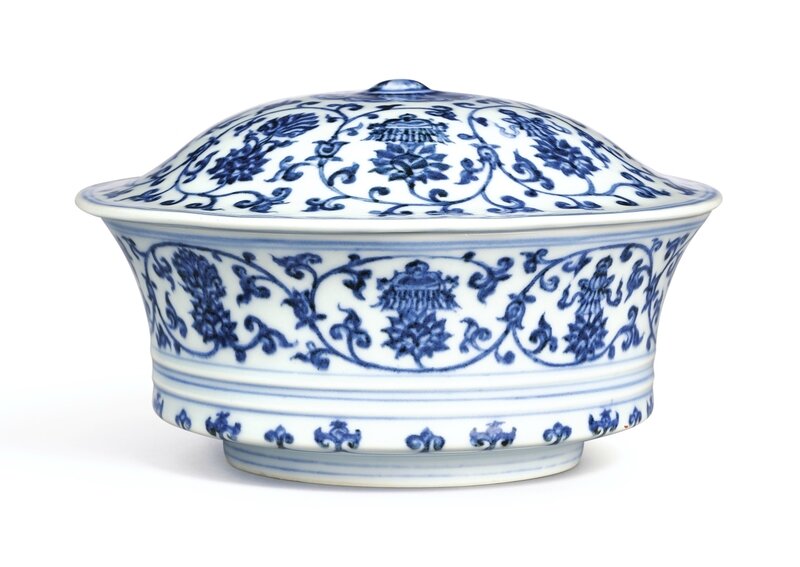 An extremely fine and rare blue and white 'Bajixiang' bowl and cover, Marks and period of Xuande