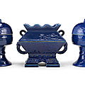 An Imperial blue-glazed ritual altar set for the Temple of Heaven, Qianlong seal marks and of the period