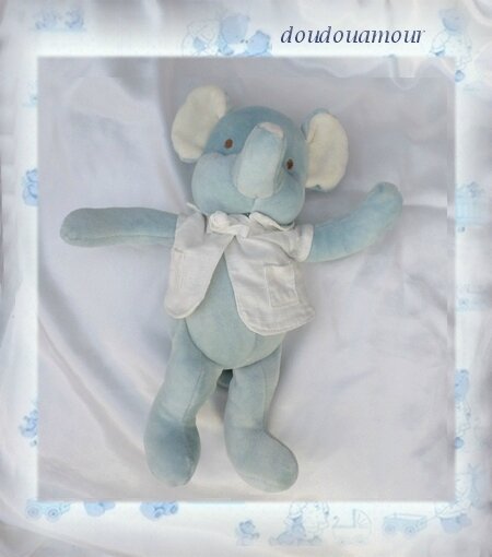 Doudou Peluche Eléphant Blanc Et Bleu 25 cm My Natural