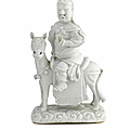 A <b>Blanc</b>-de-<b>Chine</b> figure of Guandi on horseback, Kangxi period (1662-1722)
