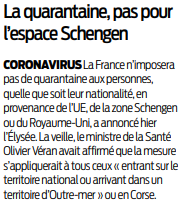 2020 05 04 pas de quarantaine pour l'espace Schengen
