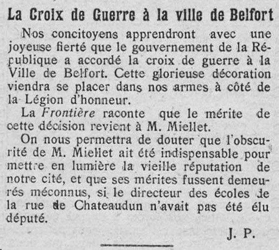 1920 01 03 Croix de guerre L'Alsace