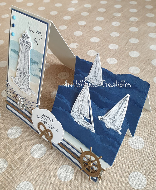 Carte escalier anniversaire phare et bateaux - profil droit