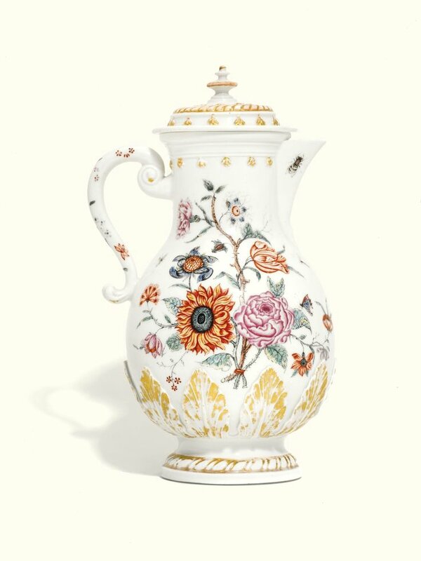 A Böttger porcelain Hausmaler coffee pot and cover, the porcelain circa 1713-15