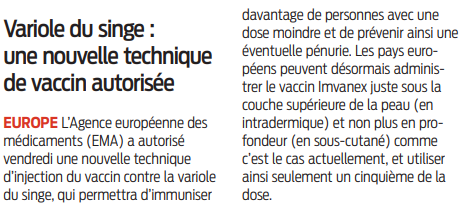 2022 08 21 SO Variole du singe une nouvelle technique de vaccin autorisée