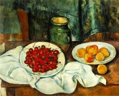 Cezanne Nature morte avec cerises et pêches