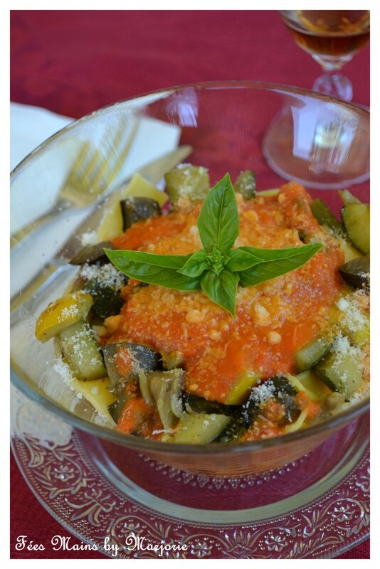 Tagliatelles légumes grillés, sauce poivron et parmesan