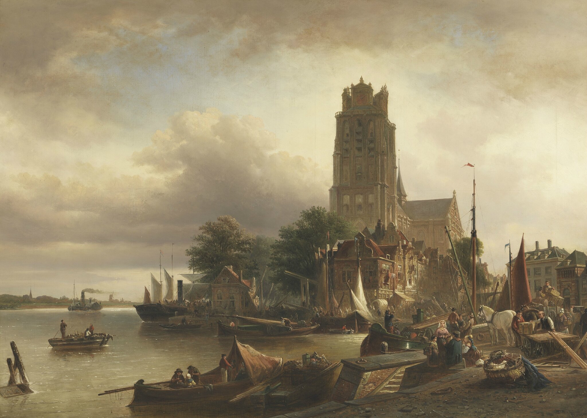 Elias van Bommel, Ansicht von Dordrecht mit der Grote Kerk, 1871