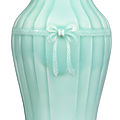 An outstanding <b>and</b> extremely rare carved celadon-glazed 'Ribbon' vase, <b>seal</b> <b>mark</b> <b>and</b> <b>period</b> <b>of</b> <b>Yongzheng</b> (<b>1723</b>-<b>1735</b>)