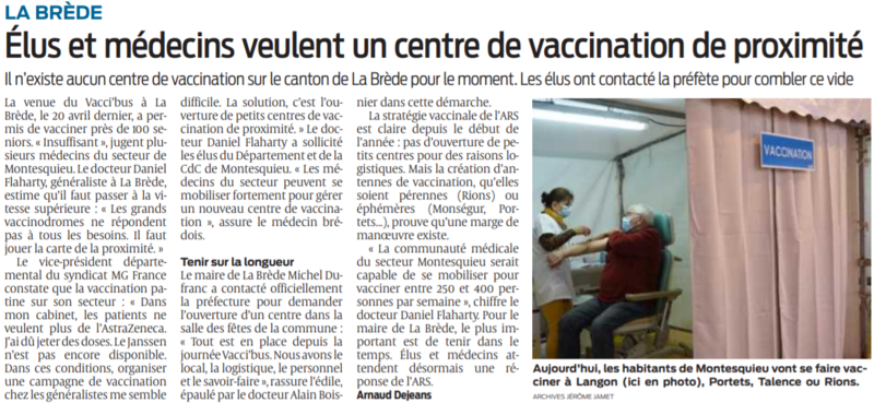 2021 04 28 SO La Brède Elus et médecins veulent un centre de vaccination de proximité